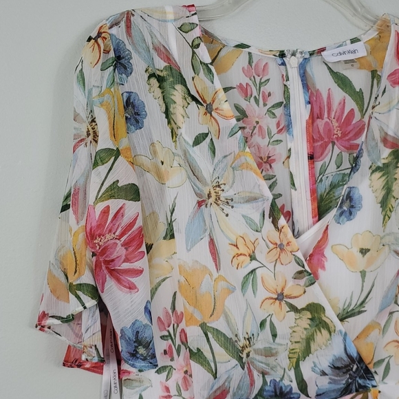 Calvin Klein Floral High Low Faux Wrap Dress 10 - Picture 2 of 7